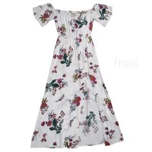 LOVESTITCH White Floral Maxi Dress Elastic Neck Waist Flowy Light Juniors Size S